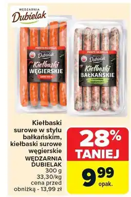 Carrefour Kiełbaski surowe w stylu bałkańskim, kiełbaski surowe węgierskie Wędzarnia Dubielak oferta