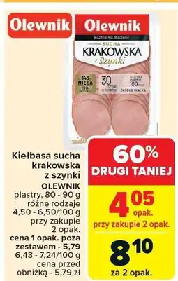 Carrefour Kiełbasa sucha krakowska z szynki OLEWNIK oferta