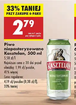 Biedronka Piwo niepasteryzowane Kasztelan oferta