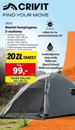 Lidl Namiot kempingowy 2-osobowy 125 x 105 205 cm Crivit oferta