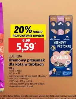 Lidl Kremowy przysmak dla kota drób i wątróbka + łosoś Coshida oferta