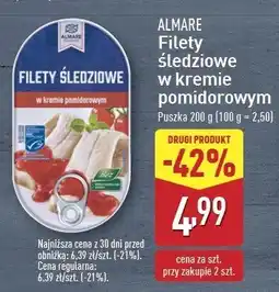 ALDI Filety śledziowe w kremie pomidorowym Almare seafood oferta