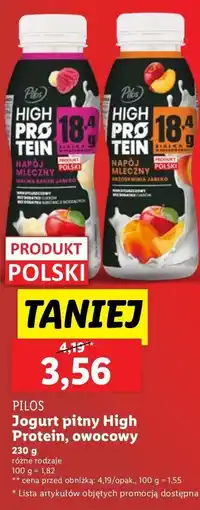 Lidl Napój mleczny malina-manan-jabłko PILOS HIGH PROTEIN oferta
