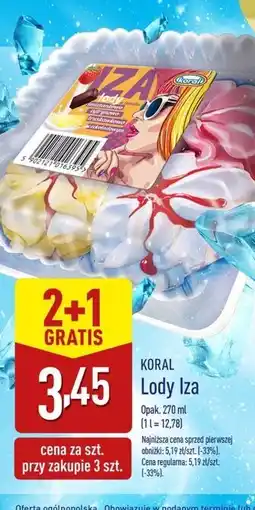 ALDI Lody śmietankowo-cytrynowo-truskawkowo-czekoladowe z sosem porzeczkowym Koral Iza oferta