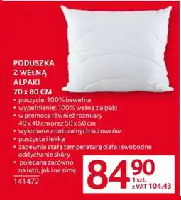 Selgros PODUSZKA Z WEŁNĄ ALPAKI 70 x 80 CM oferta