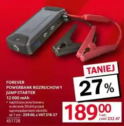 Selgros FOREVER POWERBANK ROZRUCHOWY JUMP STARTER 12 000 mAh oferta