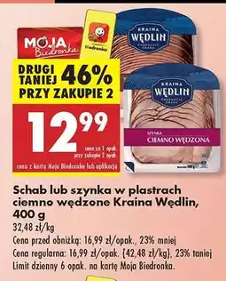 Biedronka Schab lub szynka w plastrach ciemno wędzone Kraina Wędlin, 400 g oferta
