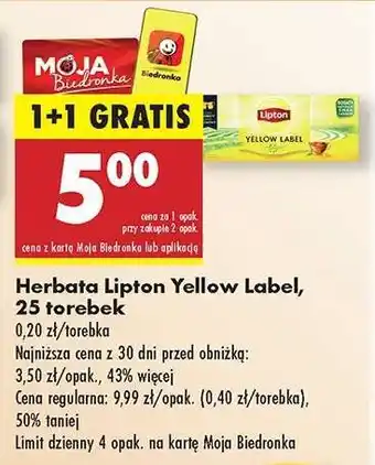 Biedronka Herbata Lipton Yellow Label, 25 torebek oferta