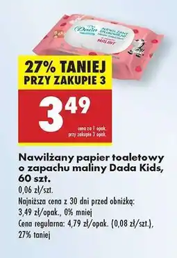 Biedronka Nawilżany papier toaletowy o zapachu maliny Dada Kids , 60 szt oferta
