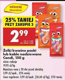 Biedronka Żelki kwaśne paski lub kable nadziewane Candi , 150 g oferta