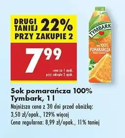 Biedronka Sok pomarańcza 100% Tymbark, 1 l oferta