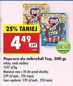 Biedronka Popcorn do mikrofali Top, 300 g oferta
