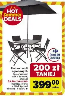 Carrefour Komplet mebli ogrodowych 4 krzesła + stół parasol oferta