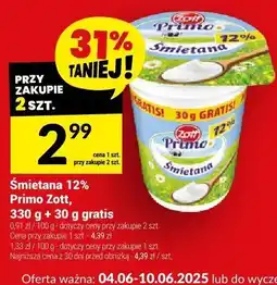 Twój Market Śmietana 12% Primo Zott 200g + 30g gratis oferta