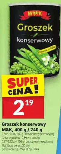 Twój Market Groszek konserwowy M&K, 400 g / 240 g oferta