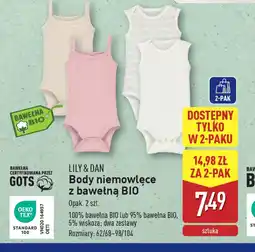 ALDI Lily 100% bawełna BIO lub 95% bawełna BIO, Dan Body niemowlce z baweŁn BIO oferta