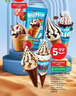 Żabka Lody Big Milk Rożek waniliowy z sosem czekoladowym, Rożek Stracciatella 140ml oferta