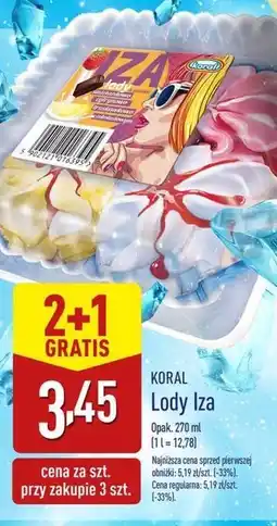 ALDI Lody śmietankowo-cytrynowo-truskawkowo-czekoladowe z sosem porzeczkowym Koral Iza oferta