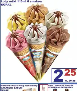 Delikatesy Justynka Lody rożki Koral oferta