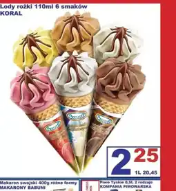 Delikatesy Justynka Lody rożki Koral oferta