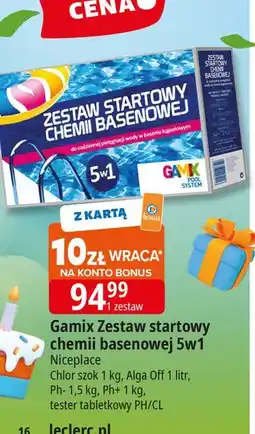 E.Leclerc Zestaw startowy chemii basenowej 5 w 1 chlor szok + alga off ph- ph+ +tester do badania ph Gamix oferta