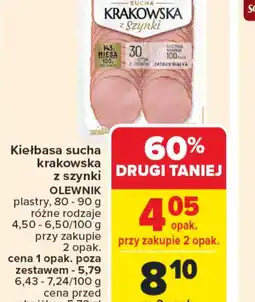 Carrefour Kiełbasa sucha krakowska z szynki Olewnik oferta