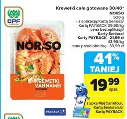 Carrefour Krewetki całe gotowane NORSO 500g oferta
