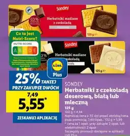 Lidl SONDEY Herbatniki z czekoladą deserową, białą lub mleczną oferta