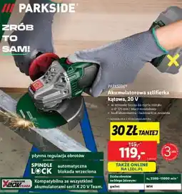 Lidl Parkside Akumulatorowa szlifierka kątowa 20 V oferta