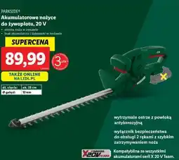 Lidl PARKSIDE Akumulatorowe nożyce do żywopłotu, 20 V oferta
