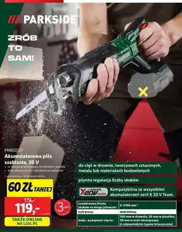 Lidl Piła szablasta akumulatorowa 20 v Parkside oferta