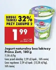 Biedronka Jogurt naturalny bez laktozy Zott Primo oferta