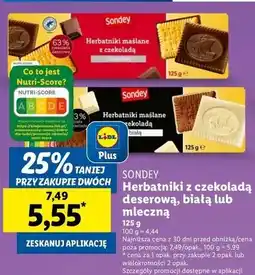 Lidl Herbatniki z czekoladą deserową Sondey oferta