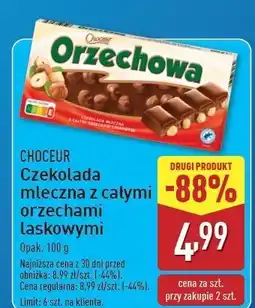 ALDI Czekolada mleczna z całymi orzechami laskowymi Choceur oferta