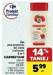Carrefour Żel pod prysznic do ciała i włosów 2w1 strawberry Carrefour Soft oferta