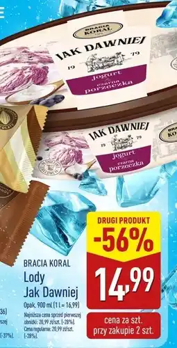 ALDI Lody z jogurtem i sosem czarnej porzeczki Bracia Koral Jak Dawniej oferta