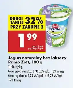 Biedronka Jogurt naturalny bez laktozy Primo Zott, 180 g oferta