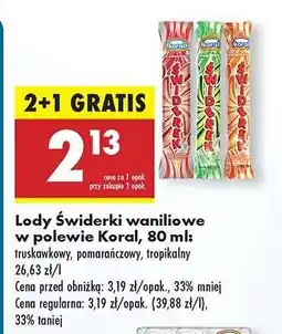 Biedronka Lody Świderki waniliowe w polewie Koral, 80 ml oferta