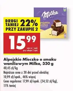 Biedronka Alpejskie Mleczko o smaku waniliowym Milka 330 g oferta