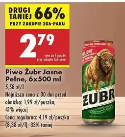 Biedronka Piwo Żubr Jasne Pełne 6x500 ml oferta