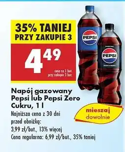 Biedronka Napój gazowany Pepsi lub Pepsi Zero Cukru, 1 l oferta