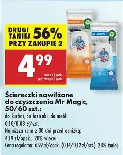 Biedronka Ściereczki nawilżane do czyszczenia Mr Magic , 50/60 szt oferta