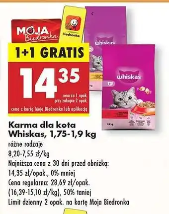 Biedronka Karma dla kota Whiskas, 1,75 - 1,9 kg oferta