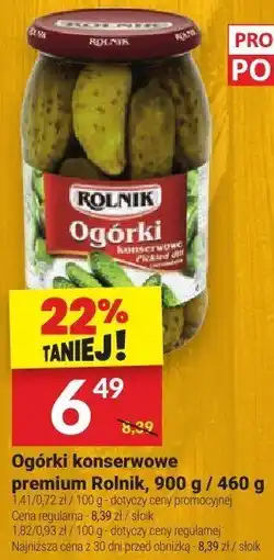 Twój Market Ogórki konserwowe premium Rolnik 900g oferta