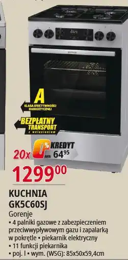 E.Leclerc Kuchnia gazowo-elektryczna gk5c60sj Gorenje oferta