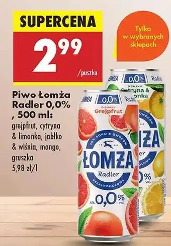 Biedronka Piwo Łomża Radler 0,0%, 500 ml oferta