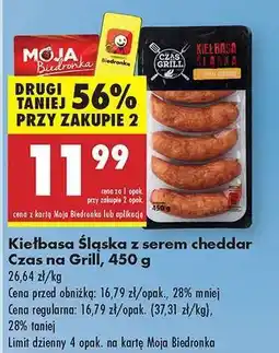 Biedronka Kielbasa Śląska z serem cheddar Czas na Grill 450 g oferta
