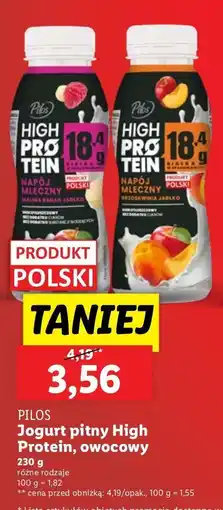 Lidl Napój mleczny malina-manan-jabłko PILOS HIGH PROTEIN oferta