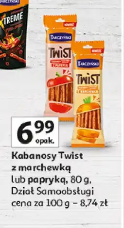Auchan Kabanosy drobiowo- wieprzowe z marchewką Tarczyński twist oferta