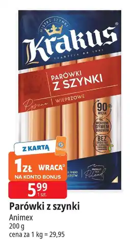 E.Leclerc Parówki z szynki Animex 200g Krakus oferta
